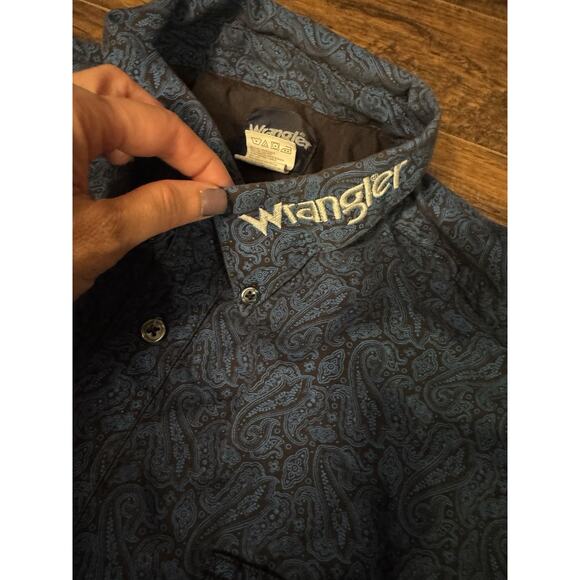 Wrangler Shirt Mens 2XL Navy Blue Paisley Western Cowboy Rodeo Embroidered Logo - Picture 4 of 8